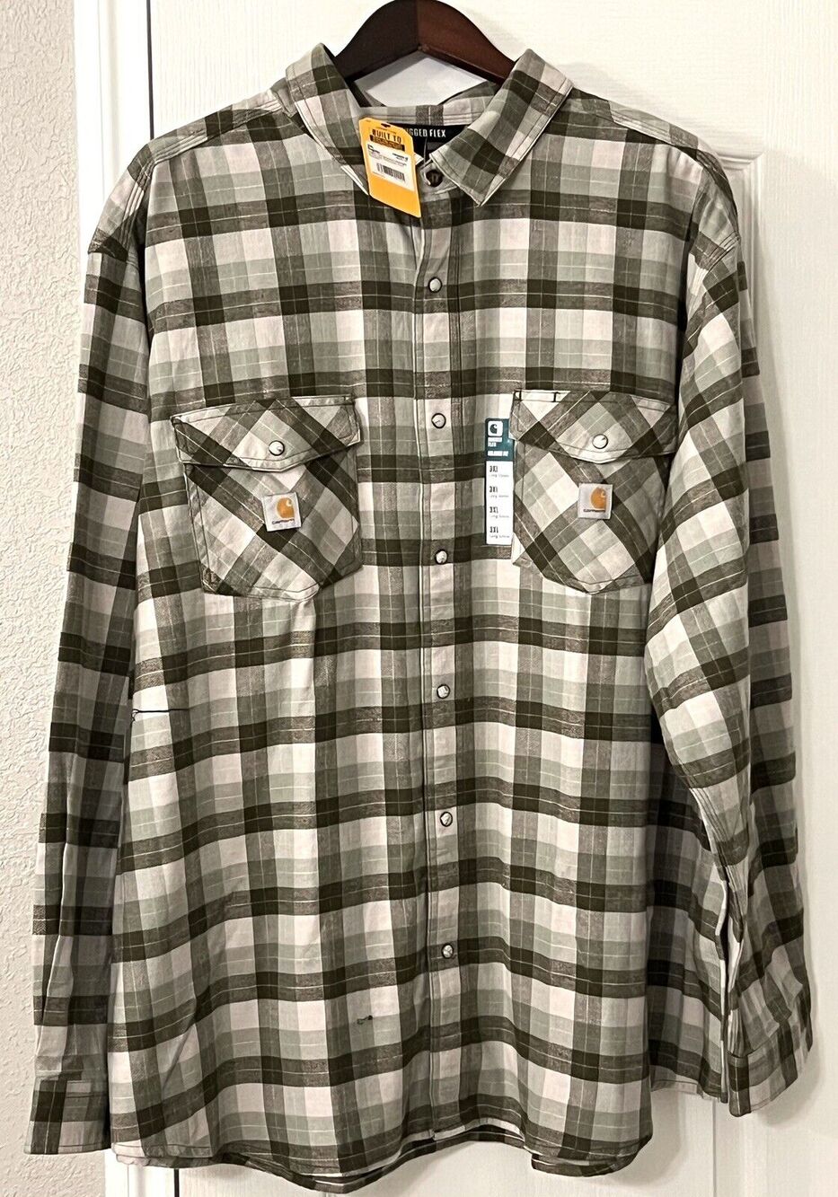 Carhartt 104914 Sz 3XL Relaxed Fit Midweight Flannel Plaid Shirt PEARL SNAP